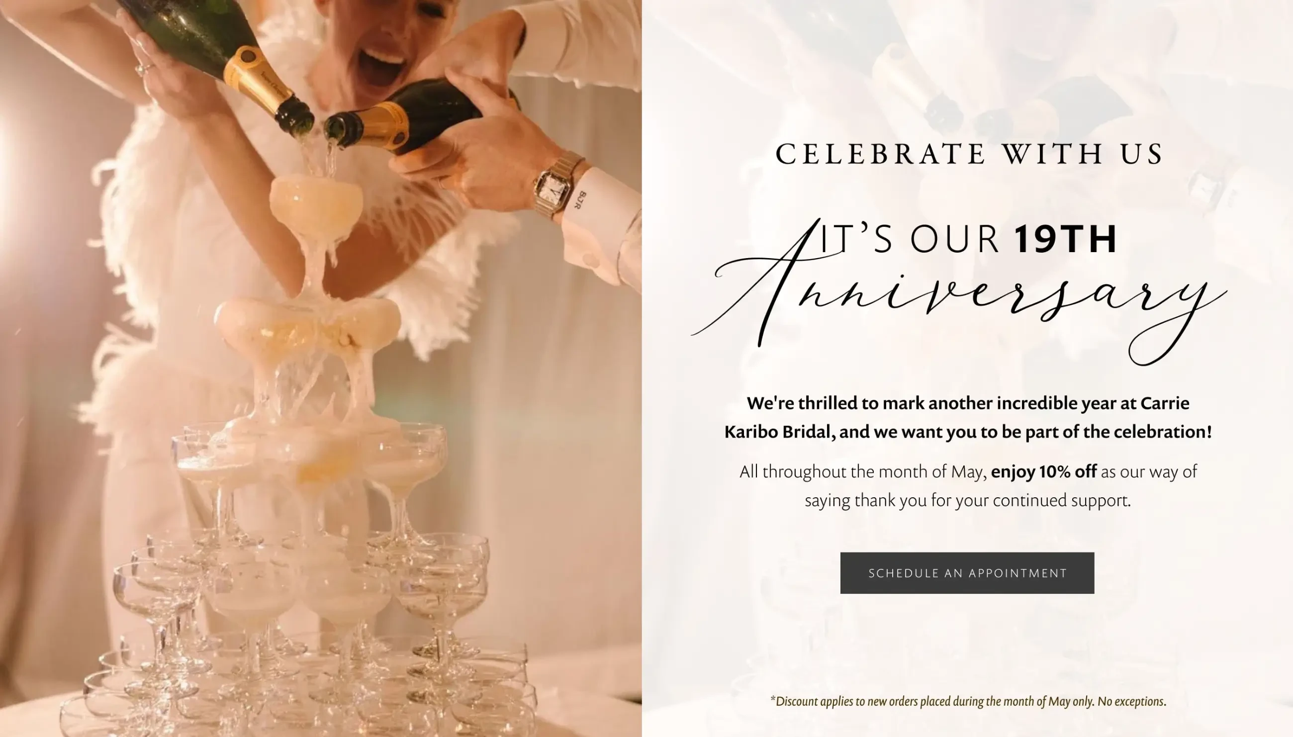 Anniversary bridal sale at Carrie Karibo Bridal