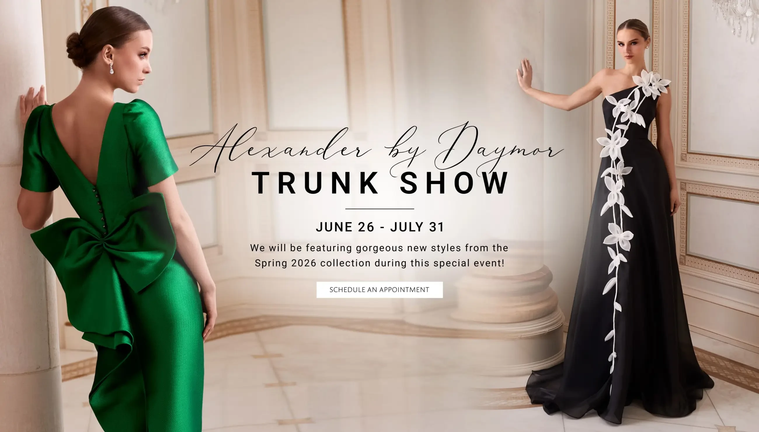 Alexander by Daymor trunk show at Carrie Karibo Bridal - desktop banner
